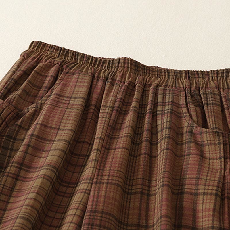 Buddha Stones 春のチェック柄デザイン レディース ハーレムパンツ 7-8丈 ポケット付き - image 1