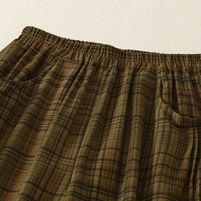 Buddha Stones 春のチェック柄デザイン レディース ハーレムパンツ 7-8丈 ポケット付き - image 7