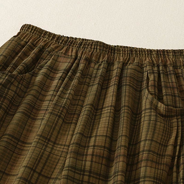 Buddha Stones 春のチェック柄デザイン レディース ハーレムパンツ 7-8丈 ポケット付き - image 7