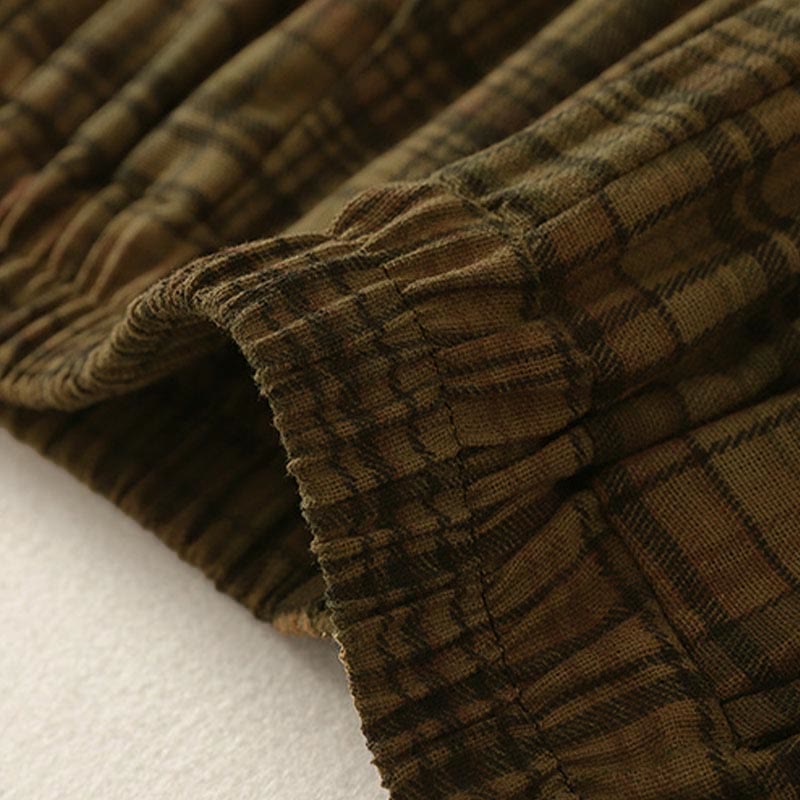 Buddha Stones 春のチェック柄デザイン レディース ハーレムパンツ 7-8丈 ポケット付き - image 10