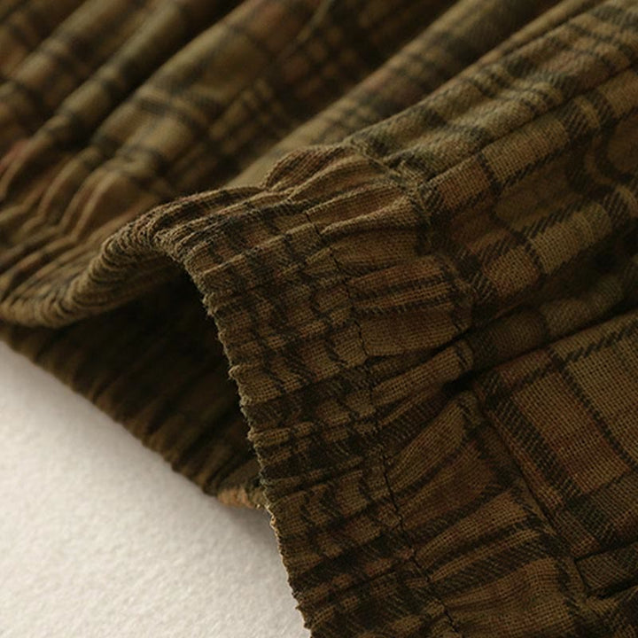 Buddha Stones 春のチェック柄デザイン レディース ハーレムパンツ 7-8丈 ポケット付き - image 10