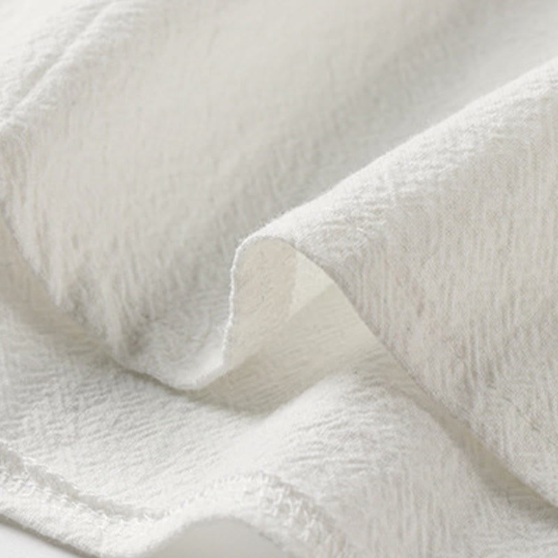 Buddha Stones 夏用カエルボタン 吉兆雲 刺繍デザイン 半袖 コットンリネン メンズシャツ - image 6