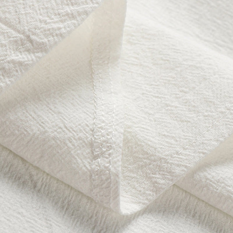 Buddha Stones 夏用カエルボタン 吉兆雲 刺繍デザイン 半袖 コットンリネン メンズシャツ - image 7