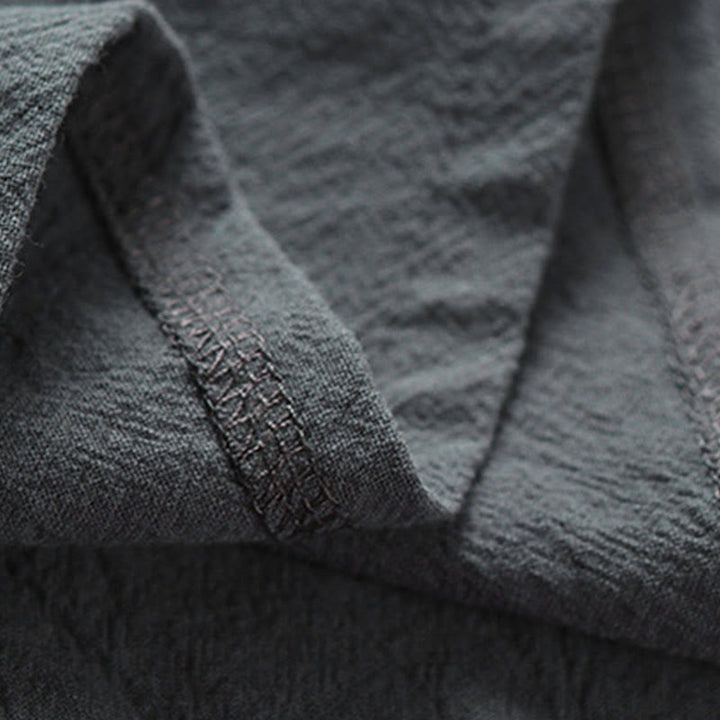 Buddha Stones 夏 Vネック フロッグボタン 半袖 雲 刺繍 コットンリネン メンズシャツ - image 9