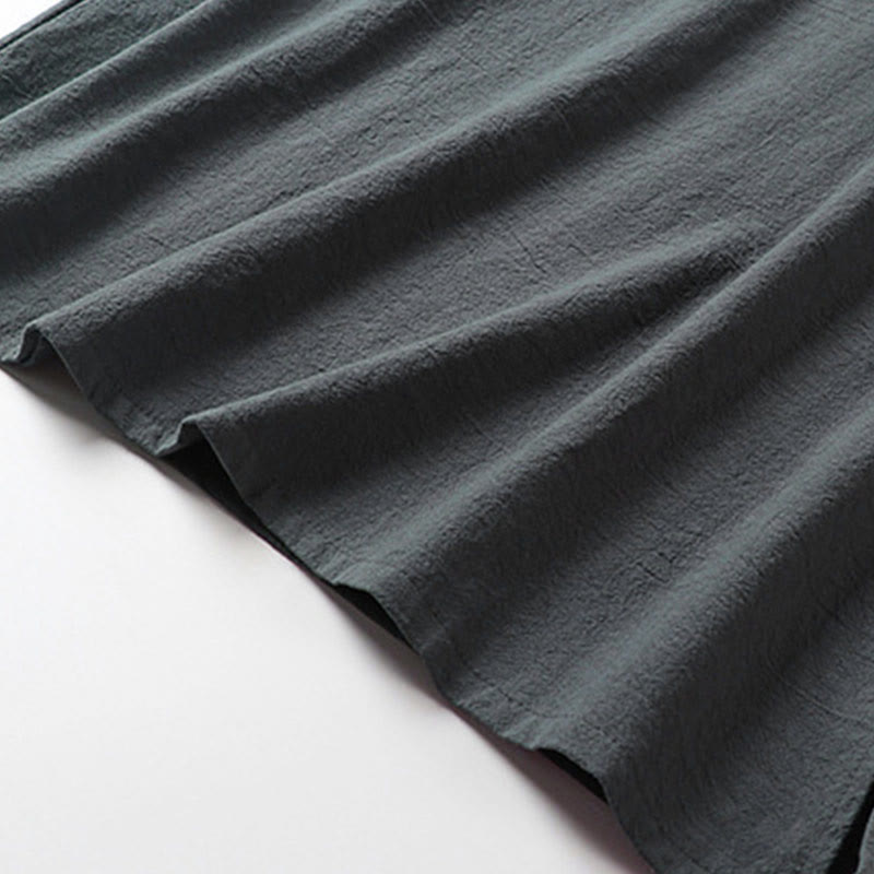 Buddha Stones 夏 Vネック フロッグボタン 半袖 雲 刺繍 コットンリネン メンズシャツ - image 7