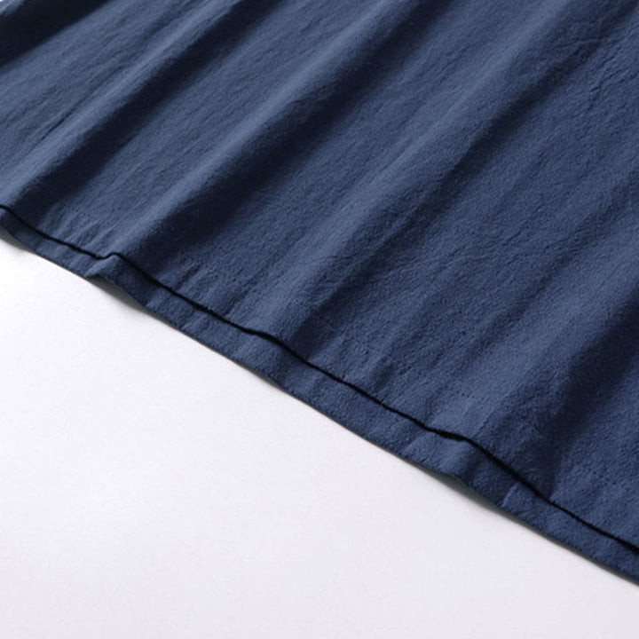 Buddha Stones 夏用シンプルVネック半袖コットンリネンメンズシャツ - image 9