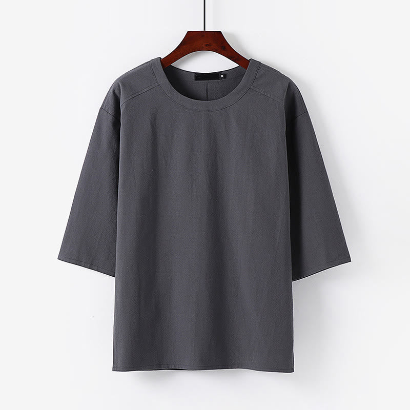 Buddha Stones 夏カジュアルクルーネックメンズ半袖コットンリネンTシャツ - グレー - US/UK/AU54、 EU64 (9XL) - image 6