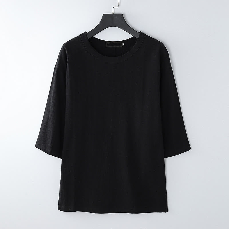 Buddha Stones 夏カジュアルクルーネックメンズ半袖コットンリネンTシャツ - 黒 - US/UK/AU54、 EU64 (9XL) - image 7