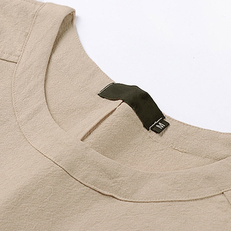 Buddha Stones 夏カジュアルクルーネックメンズ半袖コットンリネンTシャツ - image 2