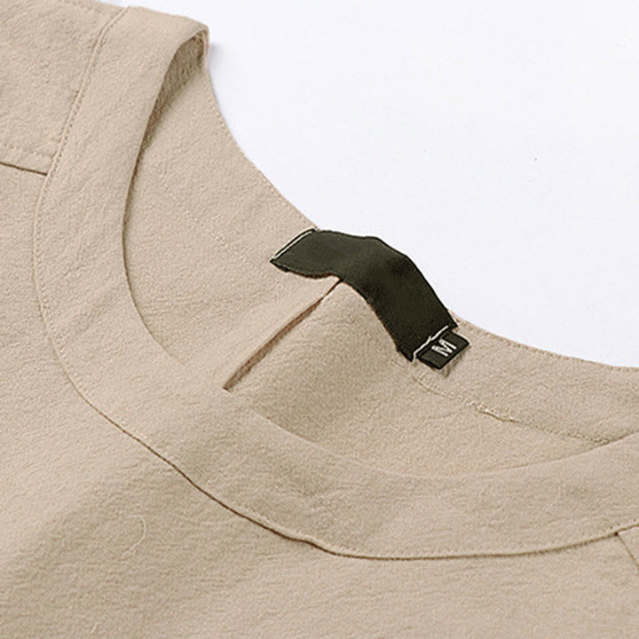 Buddha Stones 夏カジュアルクルーネックメンズ半袖コットンリネンTシャツ - image 2