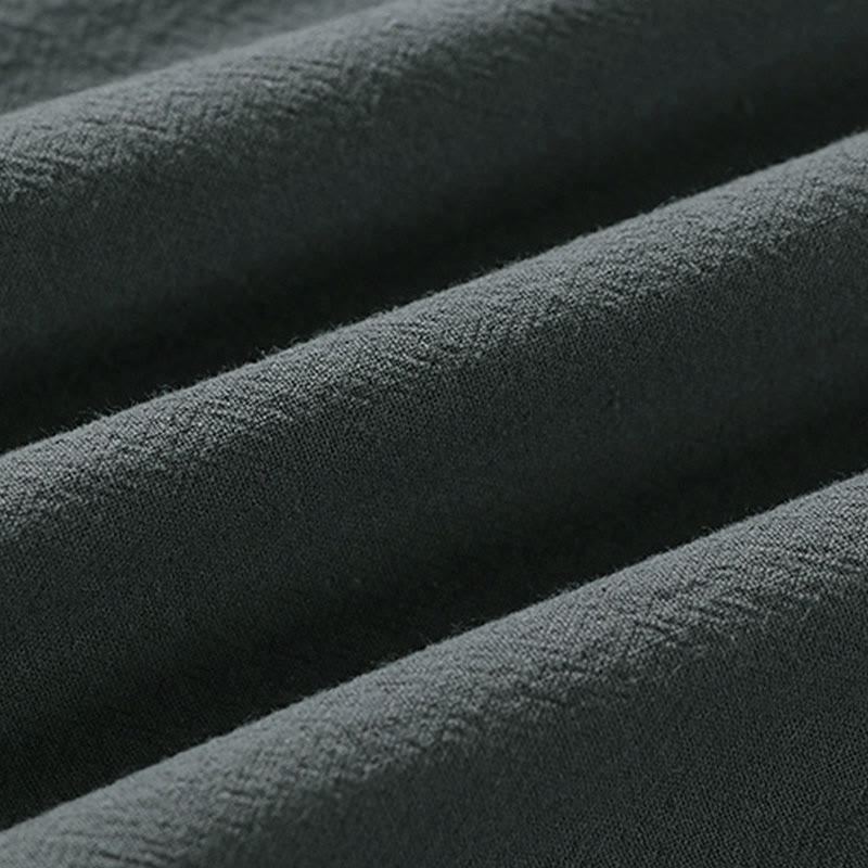 Buddha Stones 夏用Vネックラペル半袖コットンリネンメンズシャツ - image 7