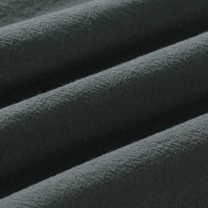 Buddha Stones 夏用Vネックラペル半袖コットンリネンメンズシャツ - image 7