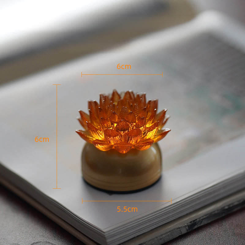 Buddha Stones 蓮の花、六里ガラス、銅、真鍮、新しい始まり、家の装飾 - オレンジロータス銅真鍮台座（6×6×5.5cm） - 充電式 - image 14
