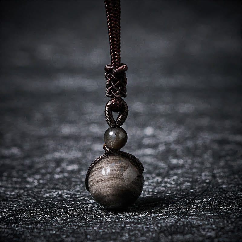 Buddha Stones タイガーアイ シルバーシーンオブシディアン ゴールドシーンオブシディアン レインボーオブシディアン ポジティブネックレスペンダント - シルバーシーンオブシディアン - 16mm - image 5