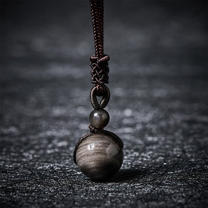 Buddha Stones タイガーアイ シルバーシーンオブシディアン ゴールドシーンオブシディアン レインボーオブシディアン ポジティブネックレスペンダント - シルバーシーンオブシディアン - 16mm - image 5