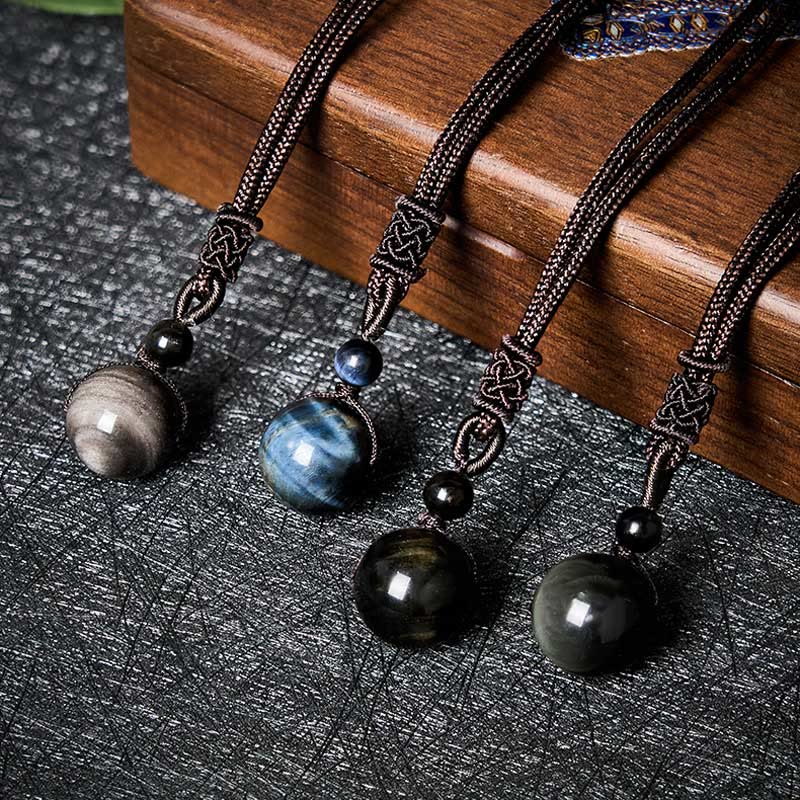 Buddha Stones タイガーアイ シルバーシーンオブシディアン ゴールドシーンオブシディアン レインボーオブシディアン ポジティブネックレスペンダント - image 0