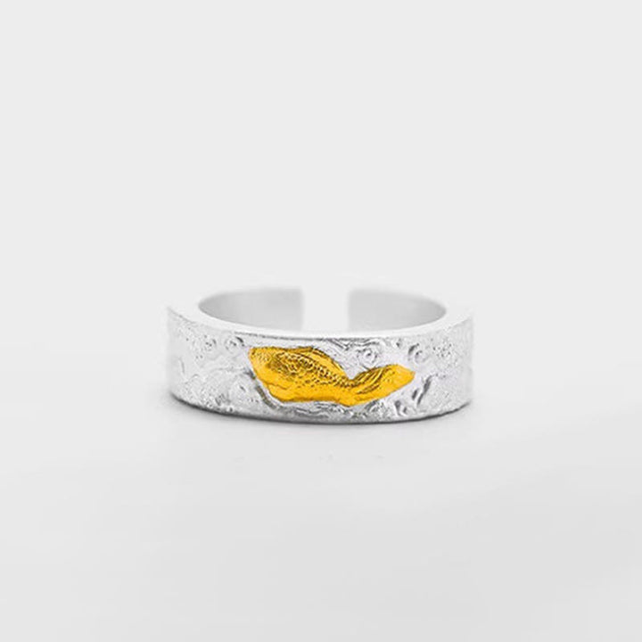 Buddha Stones 999スターリングシルバー999ゴールド鯉の良い雲の幸運リング - image 7
