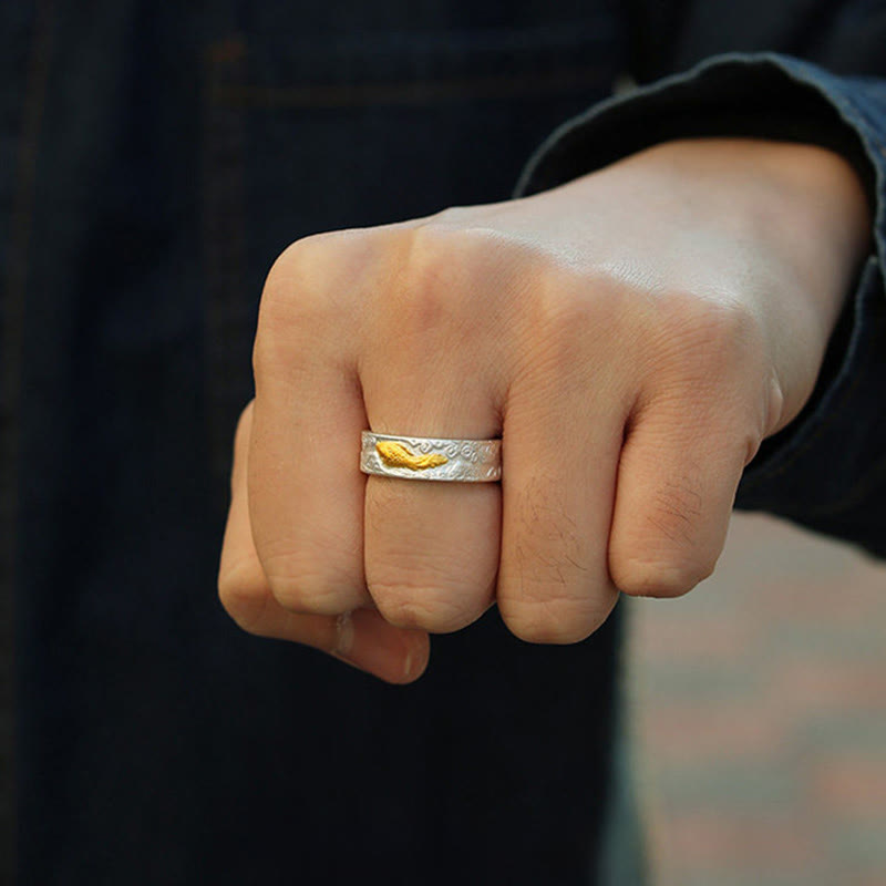 Buddha Stones 999スターリングシルバー999ゴールド鯉の良い雲の幸運リング - image 4