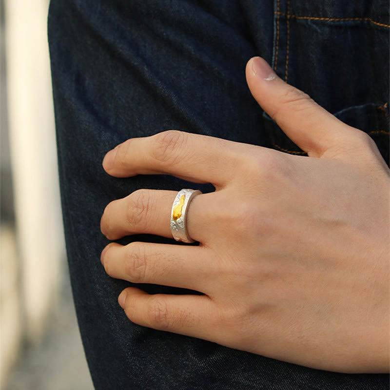 Buddha Stones 999スターリングシルバー999ゴールド鯉の良い雲の幸運リング - image 5