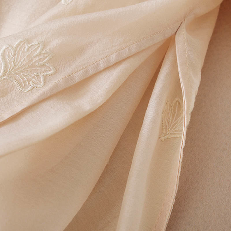 Buddha Stones 刺繍フラワーフロッグボタンスタンドカラーサイドスリットハーフスリーブマキシワンピース - image 12