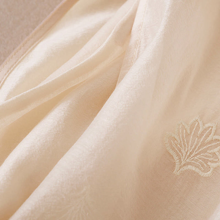 Buddha Stones 刺繍フラワーフロッグボタンスタンドカラーサイドスリットハーフスリーブマキシワンピース - image 10