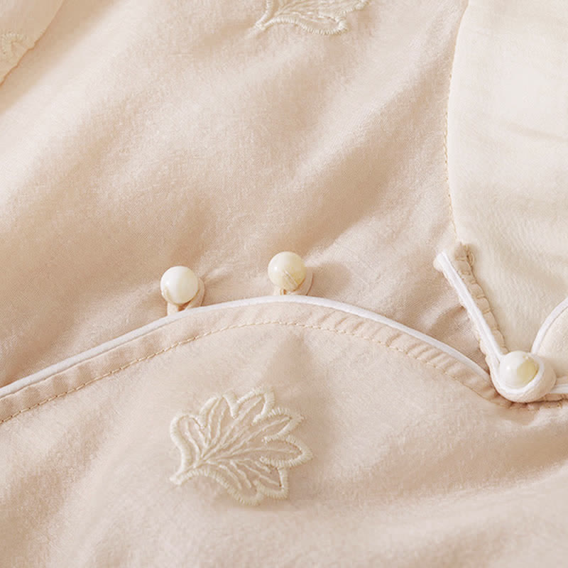 Buddha Stones 刺繍フラワーフロッグボタンスタンドカラーサイドスリットハーフスリーブマキシワンピース - image 7