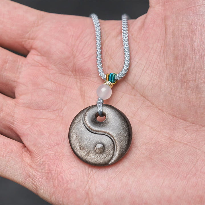 Buddha Stones シルバーシーンオブシディアン陰陽シンボル保護ネックレスペンダント - image 4