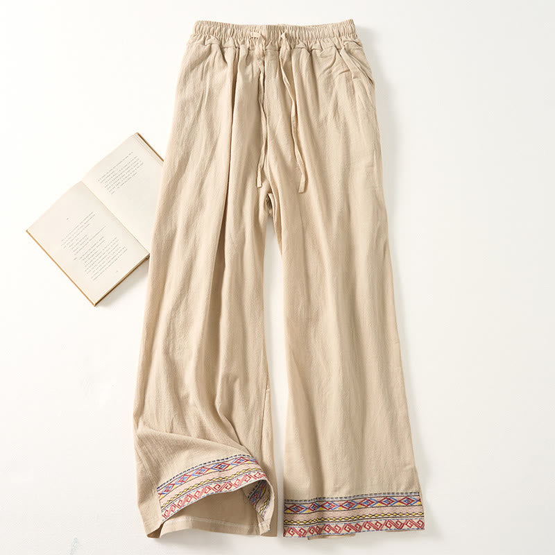 Buddha Stones無地 ボヘミアンストライプ レディース ワイドレッグパンツ ポケット付き - ベージュ - US12、 UK/AU16、 EU44 (XL) - image 5