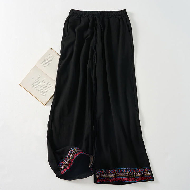 Buddha Stones無地 ボヘミアンストライプ レディース ワイドレッグパンツ ポケット付き - 黒 - US12、 UK/AU16、 EU44 (XL) - image 10