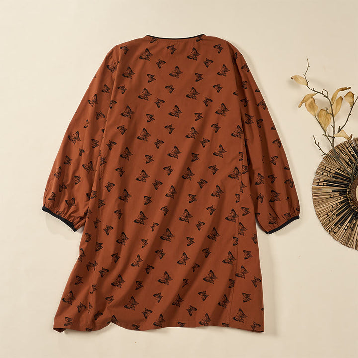 Buddha Stones バタフライ柄 Vネック 長袖 レディース ポリエステルシャツ - image 5