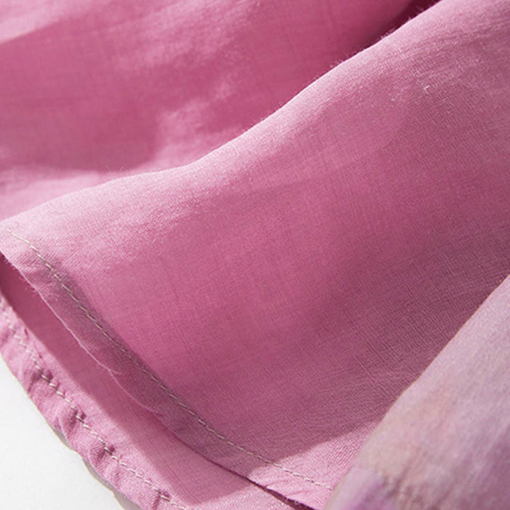 Buddha Stones 夏の蘭の花柄スタンドカラーデザイン半袖ミディドレス（ポケット付き） - image 6