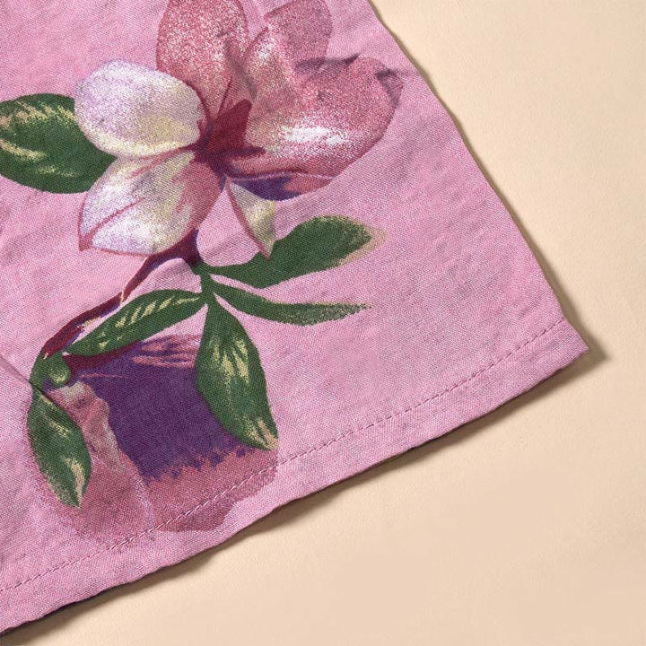 Buddha Stones 夏の蘭の花柄スタンドカラーデザイン半袖ミディドレス（ポケット付き） - image 4