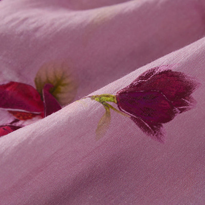 Buddha Stones 夏の蘭の花柄スタンドカラーデザイン半袖ミディドレス（ポケット付き） - image 5