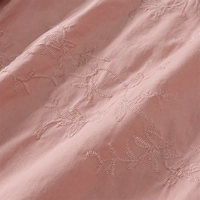 Buddha Stones 春のVネック長袖リーフ柄レディースコットンシャツ - image 1