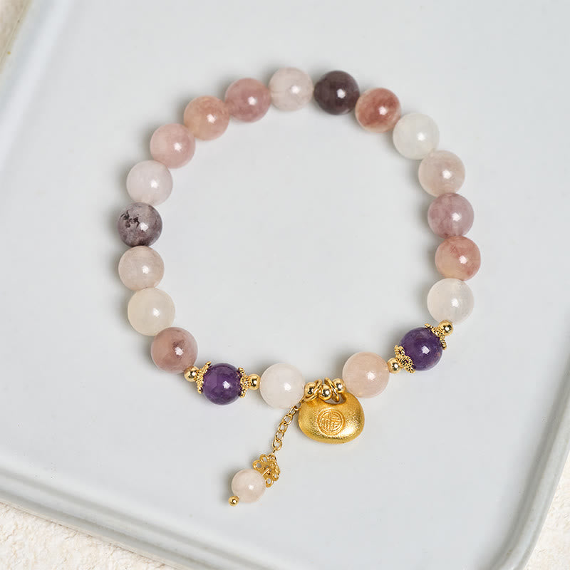 Buddha Stones ゴールデンシルク翡翠フーキャラクターウサギの魔除けブレスレット - image 4