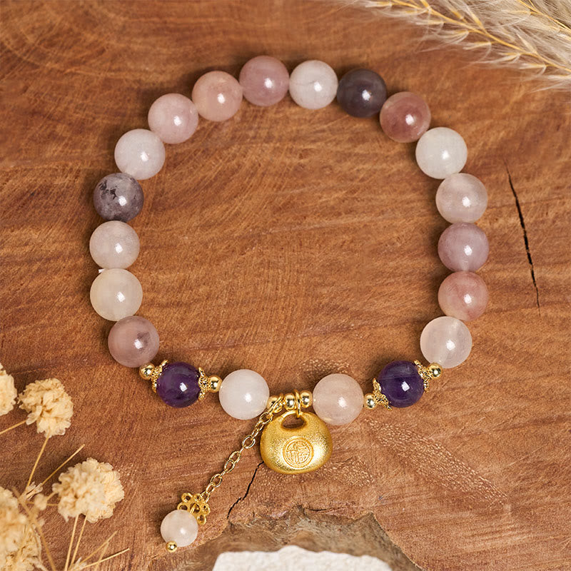 Buddha Stones ゴールデンシルク翡翠フーキャラクターウサギの魔除けブレスレット - image 2