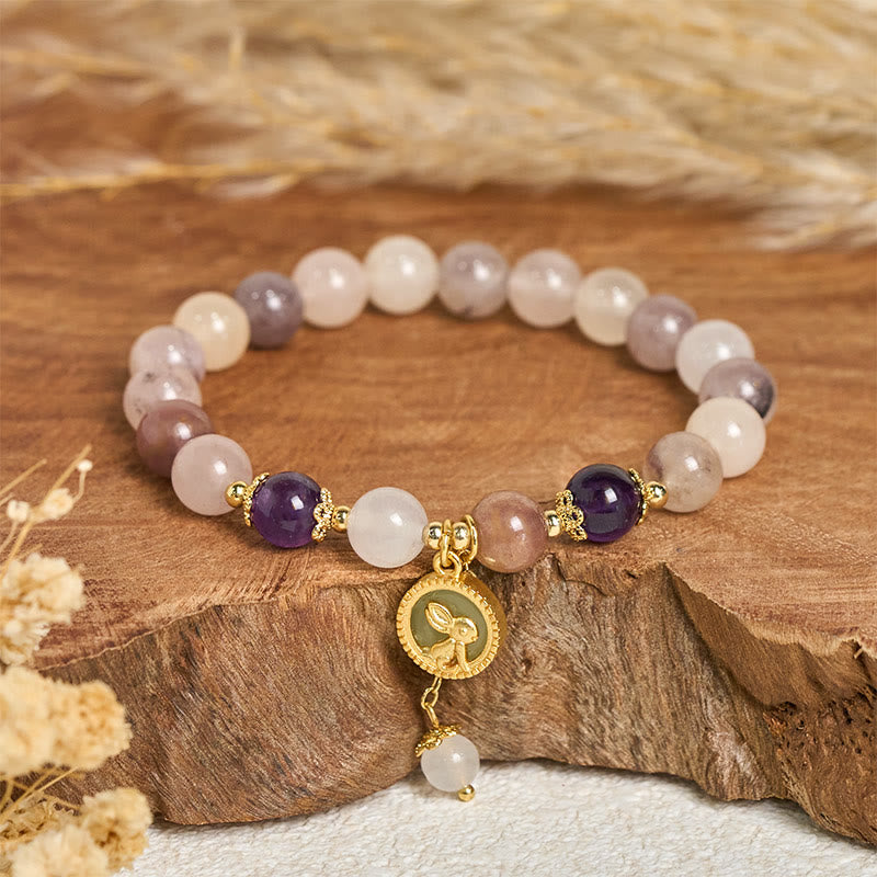 Buddha Stones ゴールデンシルク翡翠フーキャラクターウサギの魔除けブレスレット - 金糸翡翠うさぎ（手首周り：14～15cm） - image 7