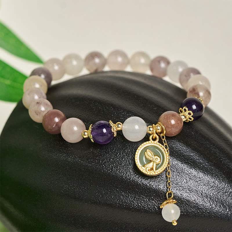 Buddha Stones ゴールデンシルク翡翠フーキャラクターウサギの魔除けブレスレット - image 9