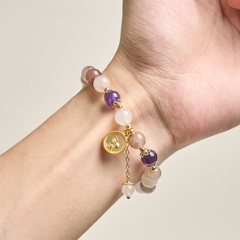 Buddha Stones ゴールデンシルク翡翠フーキャラクターウサギの魔除けブレスレット - image 10