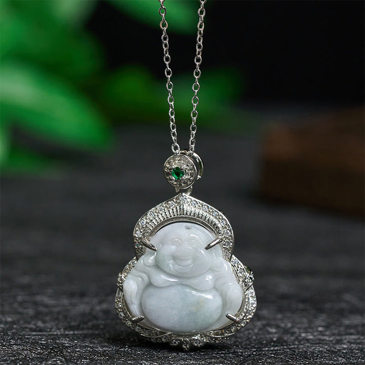 Buddha Stones 翡翠の笑い仏の豊穣のネックレスペンダント - 玉笑い仏 - image 0