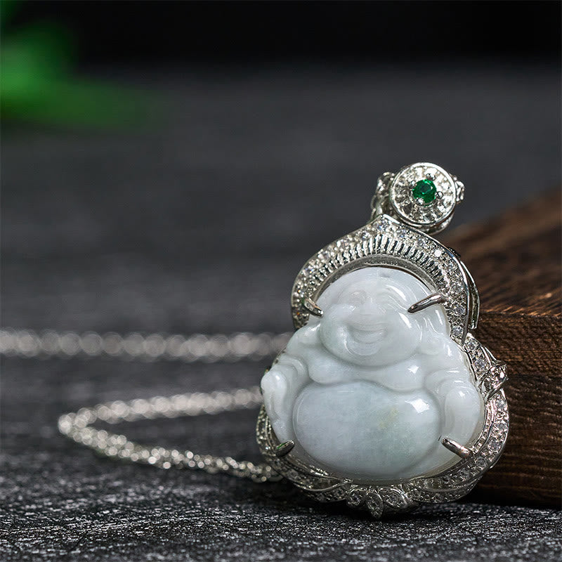 Buddha Stones 翡翠の笑い仏の豊穣のネックレスペンダント - image 1