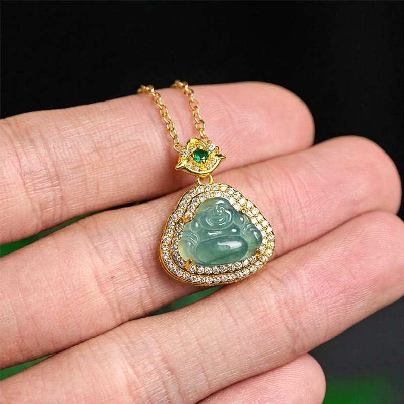 Buddha Stones 翡翠の笑い仏像豊かさと幸運のネックレスペンダント - image 3