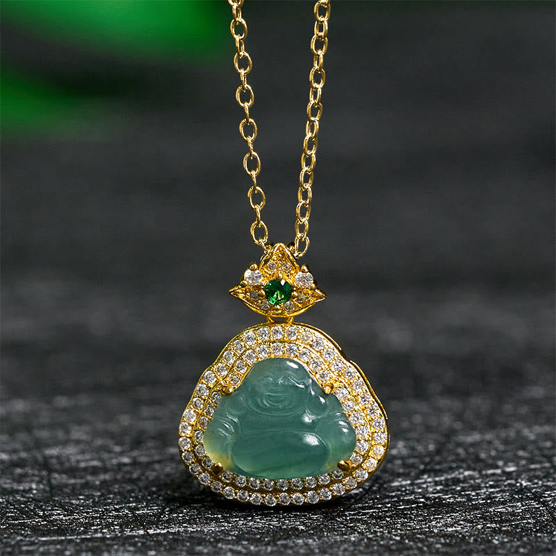 Buddha Stones 翡翠の笑い仏像豊かさと幸運のネックレスペンダント - 玉笑い仏 - image 0