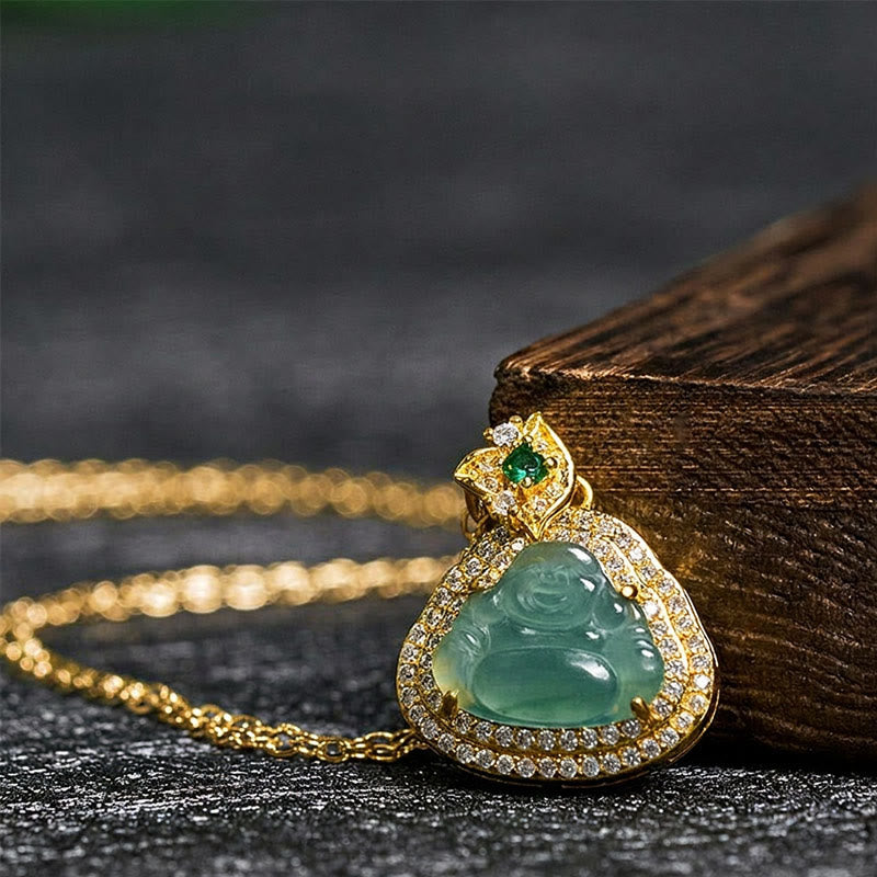Buddha Stones 翡翠の笑い仏像豊かさと幸運のネックレスペンダント - image 1