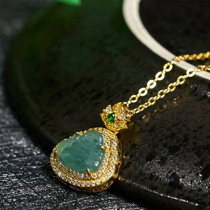 Buddha Stones 翡翠の笑い仏像豊かさと幸運のネックレスペンダント - image 2