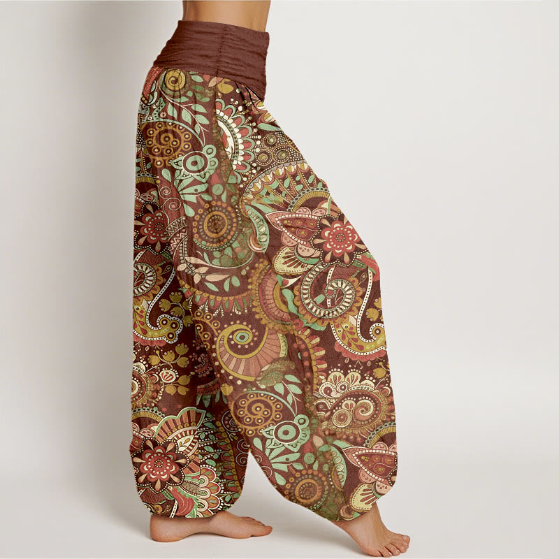 Buddha Stones コットン製トラディショナルペイズリー柄レディース伸縮性ウエストハーレムパンツ - image 10