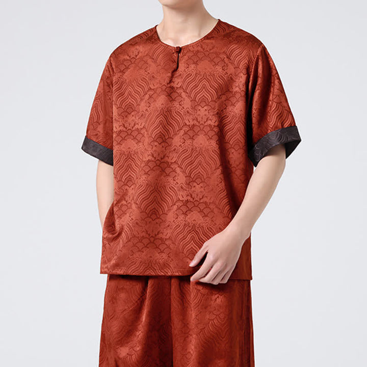 Buddha Stones 夏 レトロ クラックル 吉兆 雲柄 半袖 メンズ Tシャツ - image 17