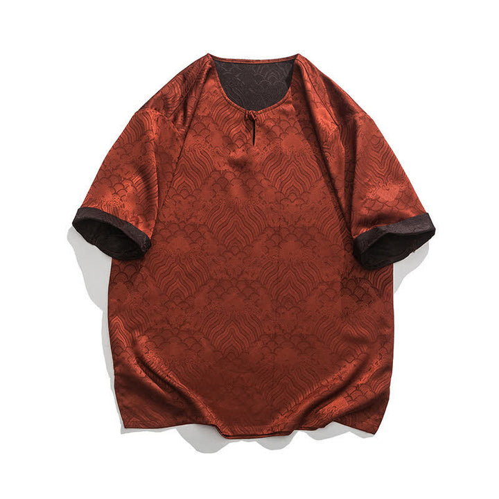 Buddha Stones 夏 レトロ クラックル 吉兆 雲柄 半袖 メンズ Tシャツ - ファイアブリック - US/UK/AU46、 EU56 (5XL) - image 24