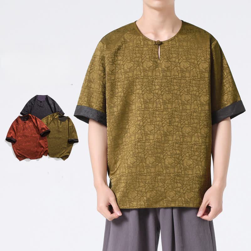 Buddha Stones 夏 レトロ クラックル 吉兆 雲柄 半袖 メンズ Tシャツ - image 0