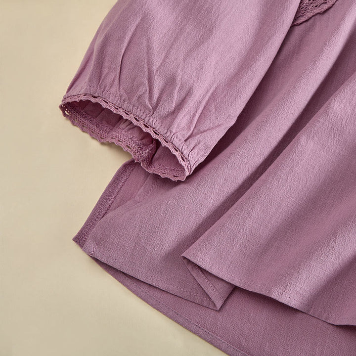 Buddha Stones 無地クルーネックフロッグボタン長袖レディースコットンシャツ - image 14